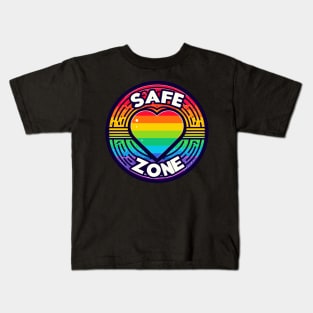 LGBTQ Safe zone Sign Rainbow heart Kids T-Shirt